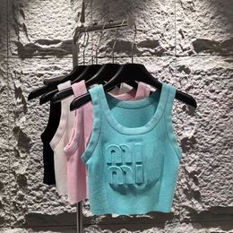 New women o-neck sleeveless candy Colour logo letter relief knitted tank designer crop top camis