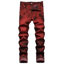 Women's Jeans Washed Cargo Pants Tie Dye Straight Tube Color Contrast Slim Stretch Denim Elastic Wide Leg Trousers Fashion