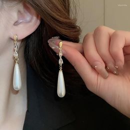 Cluster Rings Zircon Water Drops Pearl Tassel Earrings French Style Light Luxury Long Dangle Female Jewellery