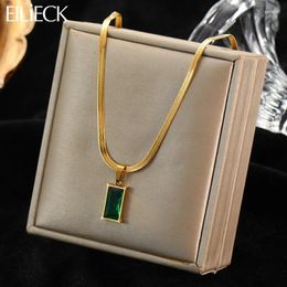 Pendant Necklaces EILIECK 316L Stainless Steel Green Crystal Zircon For Women Simple Style Gold Color Jewelry Fashion Pendants Chains