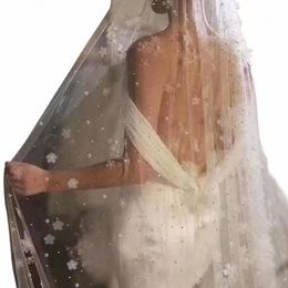 youlapan V83 Luxury Bridal Veil Pearl with Frs Wedding Veil Lg with Comb 1 Tier Bride Veil Short Fr Chiff 17V9#
