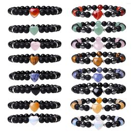 Strand Couple Bracelets For Women Men Natural Gemstone Love Heart 12MM Crystal Healing Chakra Frinedship Jewellery You And Me