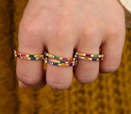 Wedding Rings Whole Er Women Finger Rectangular Rainbow Cz Paved Band For Party Engagement Colourful Stack Ring Jewelry7494825