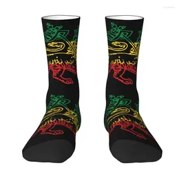 Men's Socks Funny Printed Lion Of Judah Flag Ethiopia King Selassie Rasta For Women Men Stretchy Summer Autumn Winter Crew