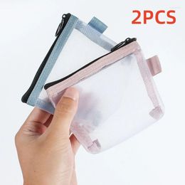 Storage Bags Clear Nylon Mesh Coin Purse Wallet Portable ID Card Bag Lipstick Key Earphone Data Line Organizer Mini