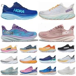 hokh Clifton 8 Running Shoe hokhs Shoes Womens Bondi 8 Clifton 9 Triple White Summer Song Blue Coral Peach Real Teal Lunar Rock Trainer