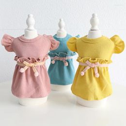 Dog Apparel Multi Colors 2024 Dresses With Small Bow Design Spring And Summer Est Cherry Thread Skirt Sweet Clothes Pet