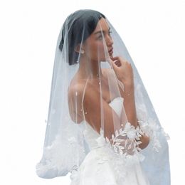 60cm-90cm Lace Applique Floral Wedding Veil Two Layers with Comb Tulle Bride Headpiece Accory Bridal Veils Women Accesories L2e8#
