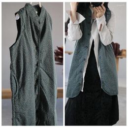 Women's Vests Women Printed Ladies Loose Padded Waistcoat Outerwear Female Autumn Spring Retro Sleeveless Coat Topcoat 2024