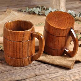 Cups Saucers Jujube Wooden Tea Cup Anti-Scalding Handmade Wood Beer Coffee Milk Water Drinks Drinkware For Kitchen