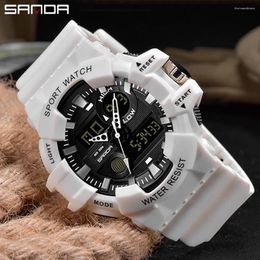 Wristwatches SANDA 780 Original Big Men's Sports Alarm Clock Quartz Waterproof Dual Display Watches Relogio Masculino