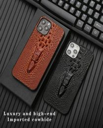 Genuine Leather Case for iPhone 13 Pro Max 12 11 XS XR Crocodile Dragon Head Back Cover4996462