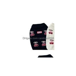 Dog Apparel Designer Pet Sweater 3D Pink Cherry Embroidered Letter Logo Cat Knitted Schnauzer West Highland White Clothes Drop Deliv Dhte8