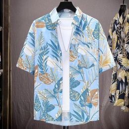 Men's Casual Shirts Men Shirt Top Tropical Style Leaf Print With Quick Dry Technology For Vacation Beach Short