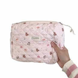 cute Pink Women's Cosmetic Bag Make Up Case Quilted Cott Travel Storage Bags Portable W Bag Clutch Purse Handbags Mommy Bag x1Q8#