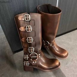 Boots Autumn and Winter 2023 Vintage Boots Children Summer Thin Western Cowboy Boot Medium Heel Boots Leather Boots Cavalry BootsL2404