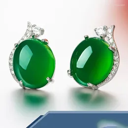 Stud Earrings Peridot Silver Color S925 Jewelry For Women Round Simple Crown Jade Fine Valentine 925