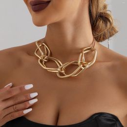 Chains Europe And America Hip Hop Unisex Jewellery Accessories Geometric Gold Colour Metal Chain Punk Choker Neck Necklace 2024 Trendy