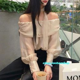 Women's T Shirts High Street Sexy Off-shoulder Loose Casual Long-sleeved Shirt Women 2024 Summer Korean Solid Color All Match Tops With