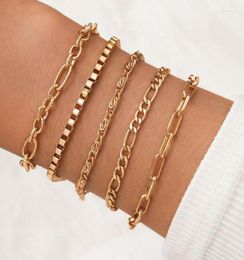 Charm Bracelets 5 Pcsset Gold Colour Link Chain For Women Simple Braclets Girls Wristband Fashion Woman 20224303793