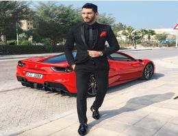 New Black Two Pieces Mens Suits Slim Fit Wedding Grooms Tuxedos Cheap One Button Formal Prom Suit Jacket Pants9186381