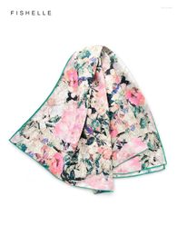 Scarves Pink Camellia Flower Printed Natural Silk Square Scarf Women Spring Autumn Real Oil Painting Lady Shawl Luxury Gift