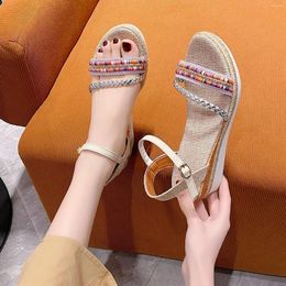 Slippers Shoes For Women Sandals Heels Tan Ladies Summer Retro Colour Blocking Bohemian Style Woven Women's Size 12 Wide Width
