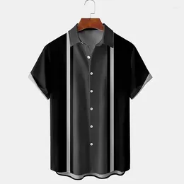 Men's Casual Shirts Classic Striped Printed Shirt Patchwork Club Party Summer Beach Hawaii Short Sleeve