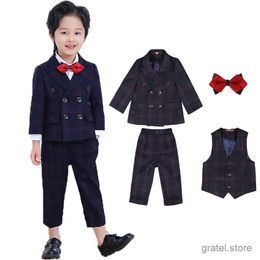 Suits Baby Boys 1 Year Birthday Suit Newborn Kids Jacket Vest Pants Bowtie Photograph Dress Children Wedding Performance Party Costume