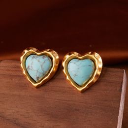 New Design Turquoise retro palace style natural stone earring women heart shaped ear studs PH-892