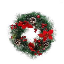 Decorative Flowers 30cm Christmas Wreath Xmas Decoration Pine Cone With Mixed Decorations Front Door Hanger Bow Garland