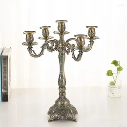 Candle Holders Bronze Candelabra 5 Arm Shiny Gold Plated Holder Romantic Luxurious Metal For Wedding Event Or Party Decoration