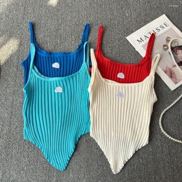 Women's Tanks Knitted Tank Top For Women Irregular Spaghetti Strap Backless Female Y2k Cropped Tops Summer Streetwear Camisole Drop