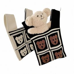 bear Knot Wrist Bag Simple Weave Tote Bag Knitted Bag Handbag Shop Bags Travel 497v#