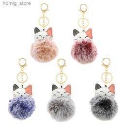 Plush Keychains Cute Faux Rabbit Fur Ball Keychain Cat Pompom Animal Car Keychain Ladies Car Bag Jewelry Accessories Key Ring Pendant Mom Gift Y240415