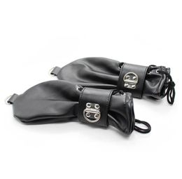 Fashion-Soft Leather Fist Mitts Gloves with Locks andRings Hand Restraint Mitten Pet Role Play Fetish Costume9230421