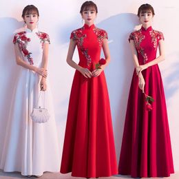 Ethnic Clothing Plus Size 4XL Female Long Qipao Chinese Style Embroidery Applique Formal Party Dress Retro Elegant A-Line Pleated Vestidos