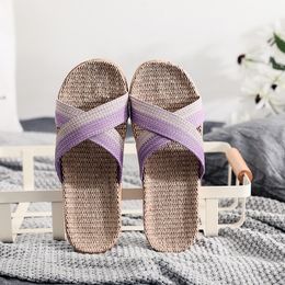 pantofole di lino di moda estate da donna casa indoor casa antiscivolo pancettatore estate da uomo silenziosi pannelli silenziosi silenziosi