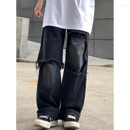 Women's Jeans Retro Trendy Autumn Versatile Loose Black High Waist Straight Wide Leg Long Broken Holes Pants Women