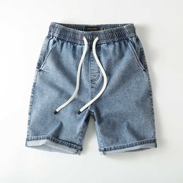 2024 Summer Denim Shorts Pure Cotton Mens Trend Casual Drawstring Capris Loose Straight Leg Elastic Sports