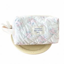 vintage Floral Cosmetic Bag for Women Cute Plaid Clutch Purse Female Travel Makeup Case Quilted Cott Fr Small Handbags A9DA#