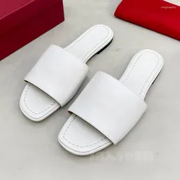 Slippers Women Summer Walk Show Square Toe Cap Genuine Leather Upper Temperament Versatile Female Shoes