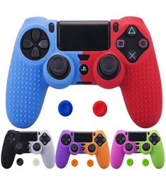 Neue Silikonabdeckung Hautkoffer für Sony PlayStation 4 PS4 Pro Slim Controller Gamepad Cover mit 2 Daumengriffe Caps2183189