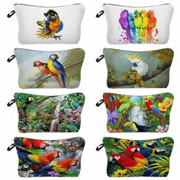 travel Portable Ladies Makeup Bag Students Pencil Cases Parrot Print Carto Animal Toiletry Bag Women's Cosmetic Bag Outdoor Q4q4#