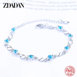 ZDADAN 925 Sterling Silver Geometric Blue Crystal Fashion Women Bracelet Chain Wedding Jewelry Party Gift 240416