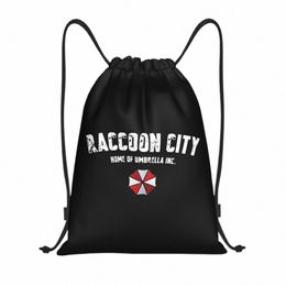 racco City Home Of Umbrella Corporati Corp Drawstring Backpack Sports Gym Bag for Men Women Video Game Training Sackpack W1DK#