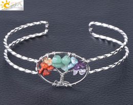 CSJA Women Cuff Bracelet Gemstone Chips Silver Bangle Natural Stone Beads Jewelry Handmade Wisdom Tree of Life Jewellery F5033452203