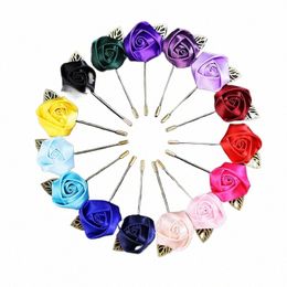 new Men Fr Brooch Pins Fabric Wedding Corsage Lapel Pin Silk Rose Boutniere Groomsmen Mariage Boutnieres Suit Accory C8Dh#