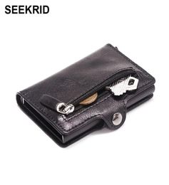 Men039s Aluminum Credit Card Holder RFID Blocking Metal Hasp Cardholder Male Slim Smart Wallet Leather Case Coin Pocket Purse f2332416