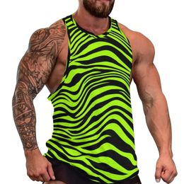 Green Tiger Print Tank Top Mens Funny Animal Workout Oversized Tops Beach Sportswear Graphic Sleeveless Vests 240402